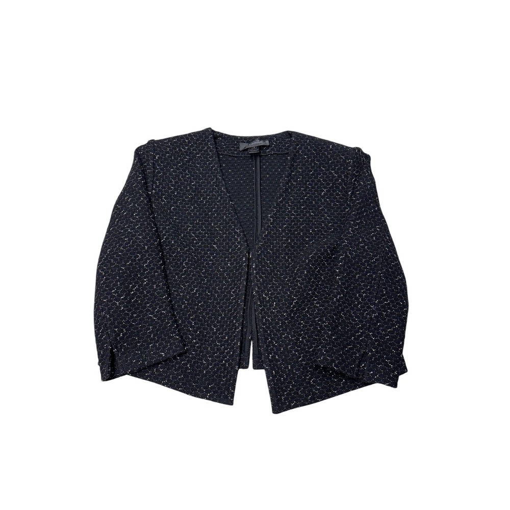 St. John Collection Black Wool Blend Knit Open Front Cropped Jacket Size 8